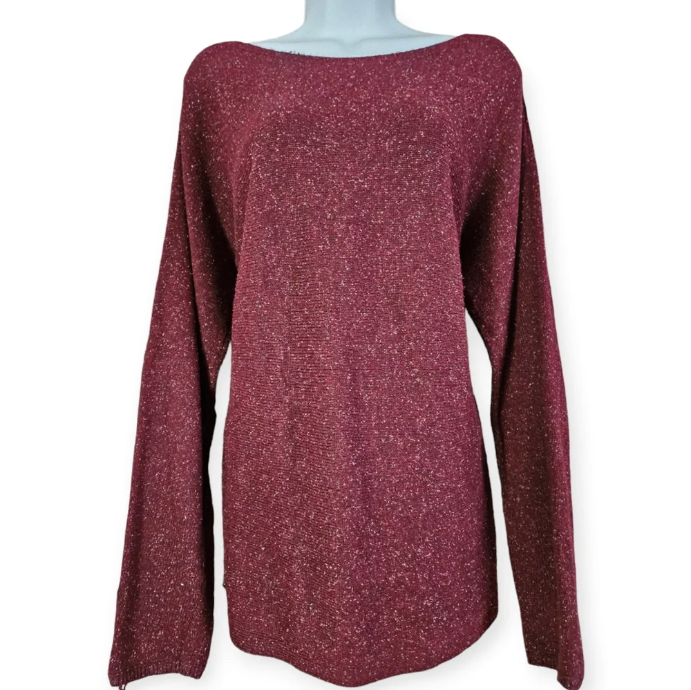 NWOT J.JILL red heather tweed silk blend sweater Womens Small